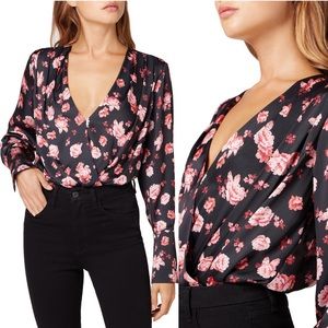 Favorite Daughter Floral Longsleeve Satin Bodysuit